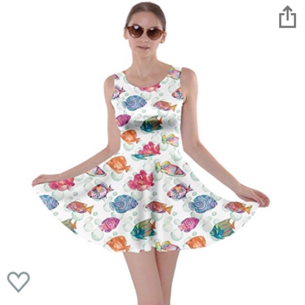 CowCow Colorful Fish Dress ModCloth sz L